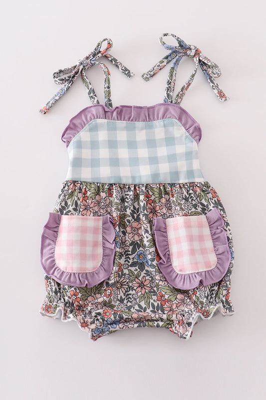 Purple floral print ruffle girl bubble