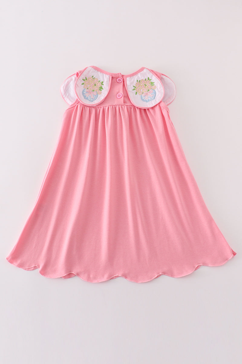 Pink floral embroidery girl dress