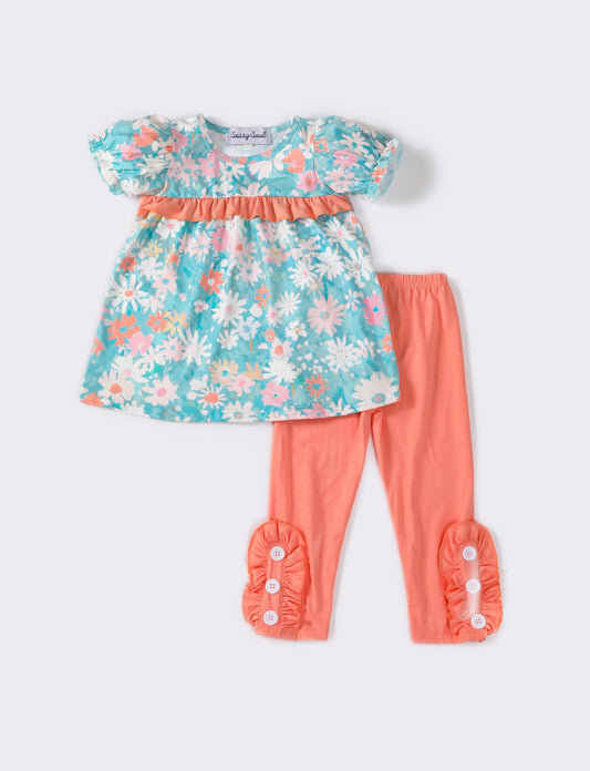 Green floral ruffle set