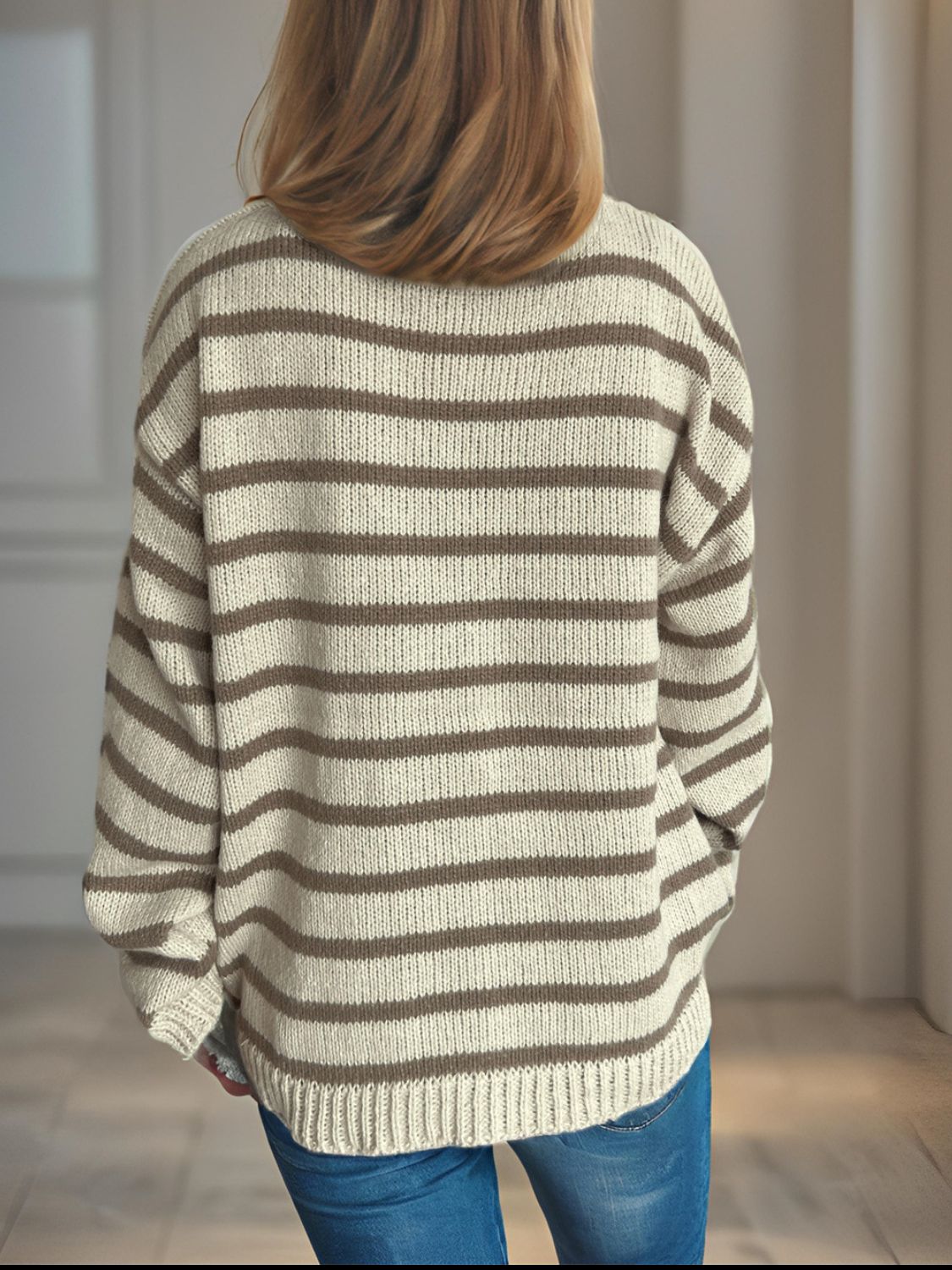 Striped Round Neck Long Sleeve Sweater