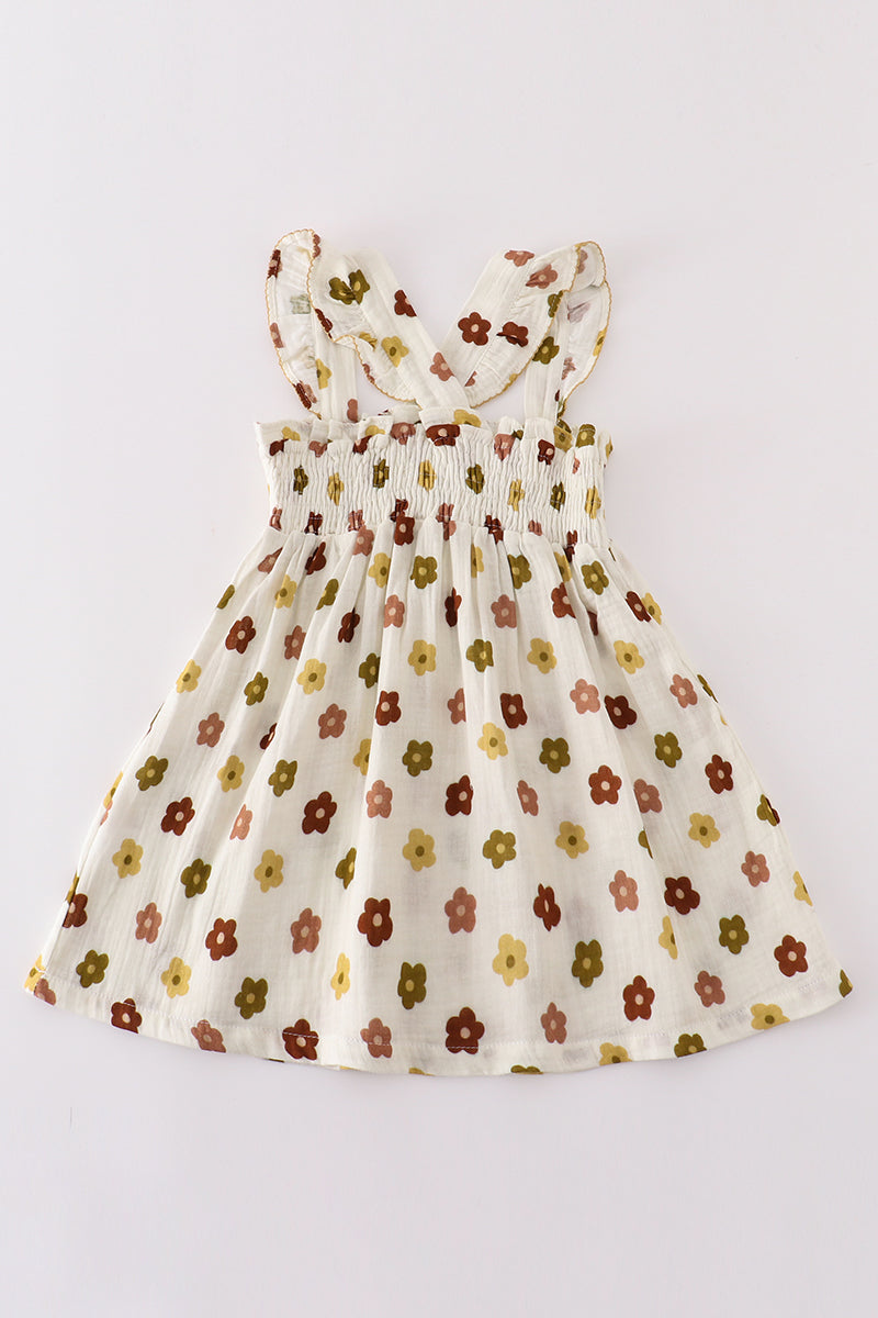 Premium Organic muslin floral smocked ruffle dress