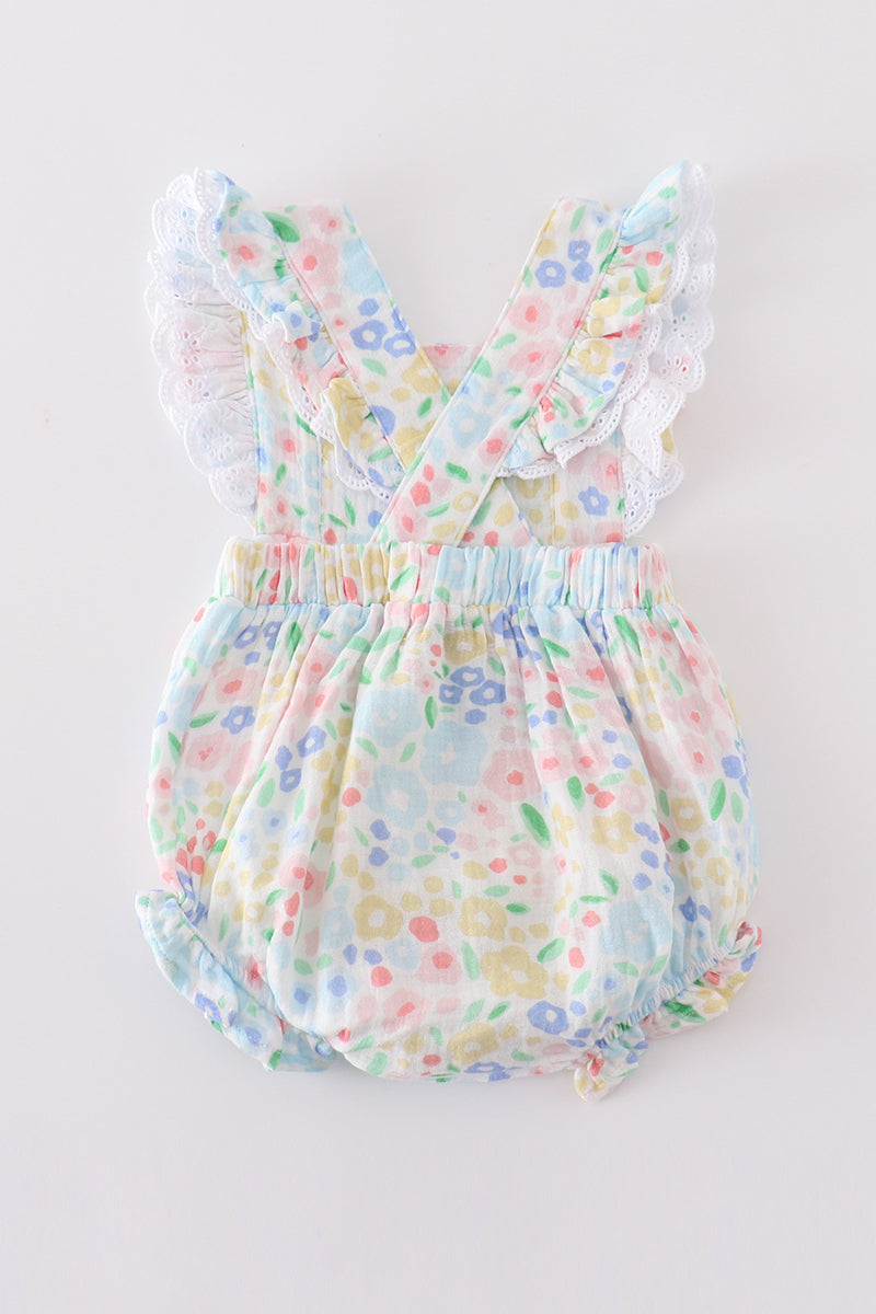 Premium Blue muslin floral ruffle bubble