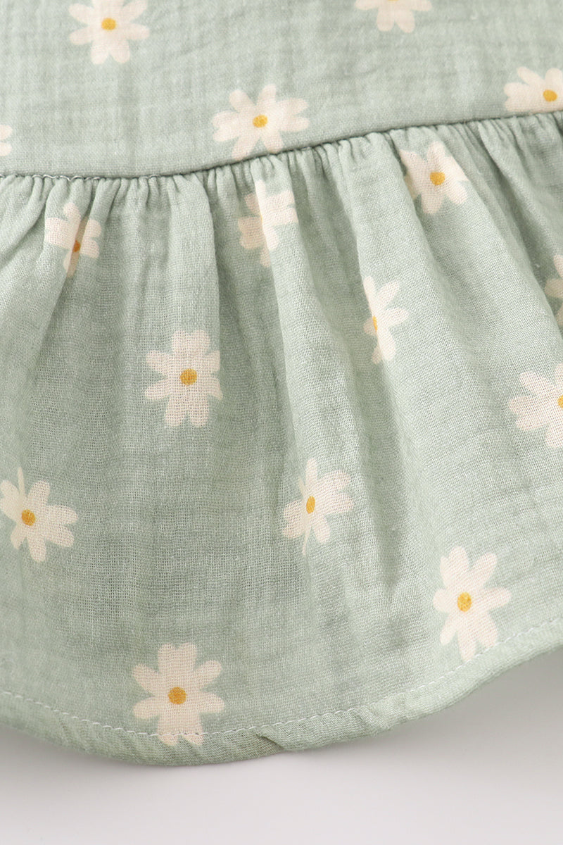 Premium Sage muslin daisy girl set