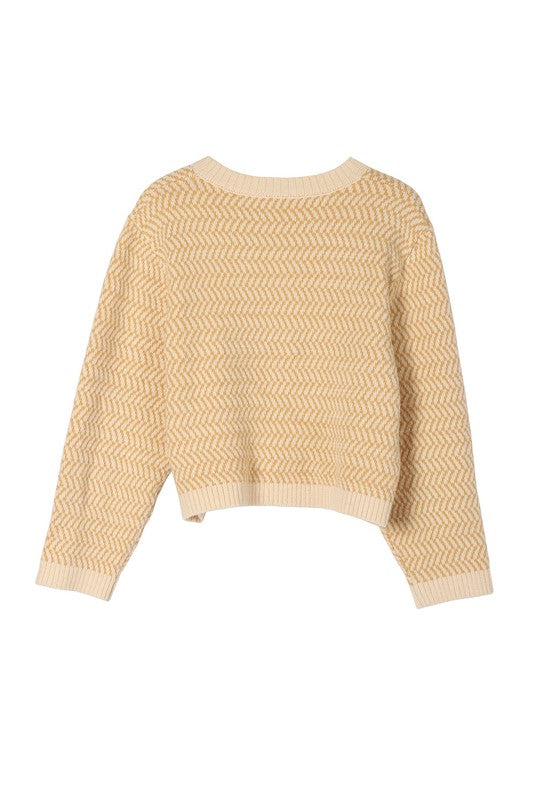 Herringbone Pattern Crew Neck Sweater