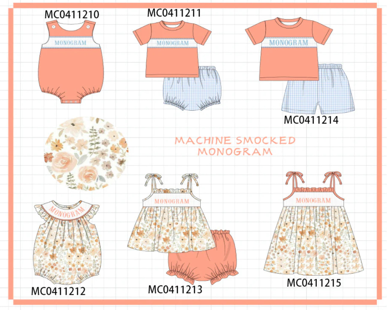 Pre Order Orange & Floral smocked monogram