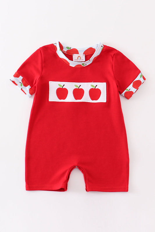 Red apple embroidery back to school boy romper